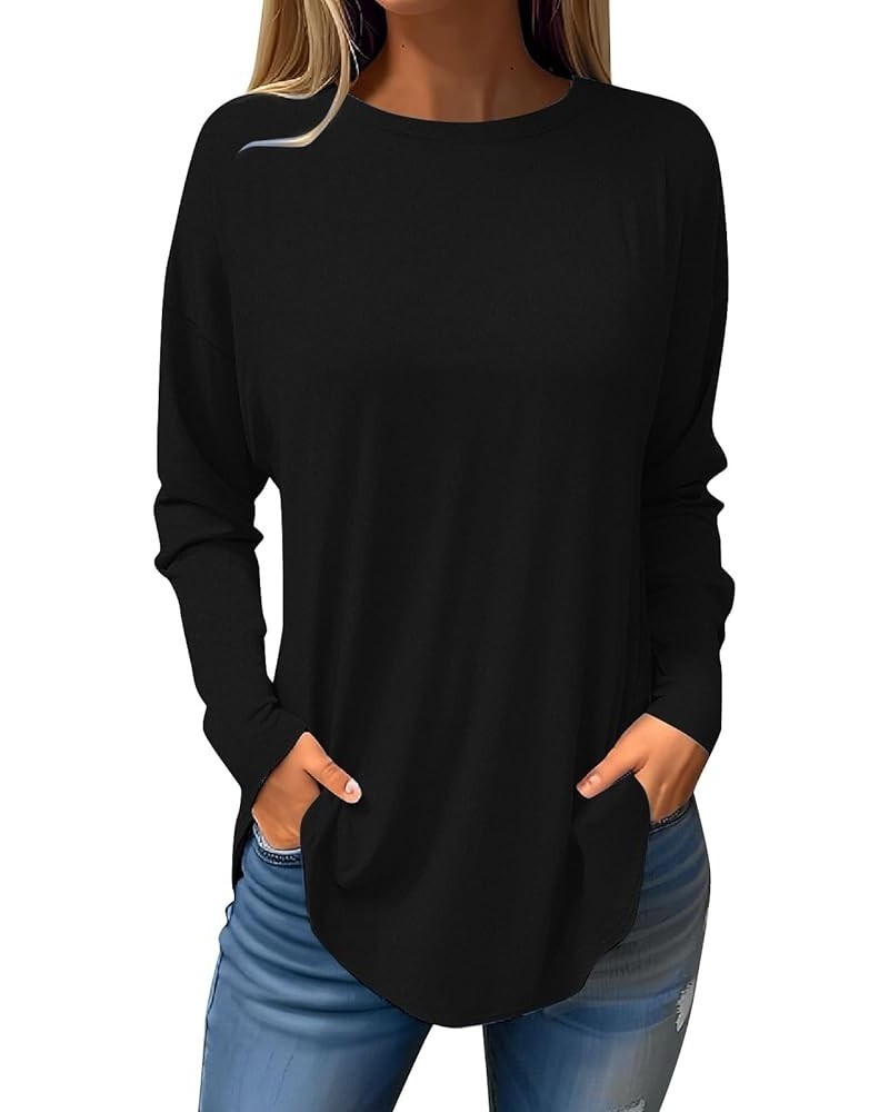 Womens Tops Button Long Sleeve Shirt Oversized Tshirts Cute Blouse Dressy Casual Basic Tees Loose Fit Tunic 2-black $11.59 Tops