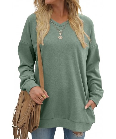 Women's Sweatshirts V Neck Oversized Long Sleeve Pockets Top B02-green $20.79 Hoodies & Sweatshirts