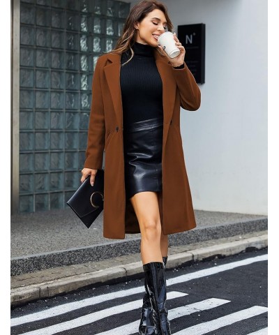 Women's Notch Lapel Double Breasted Wool Blend Mid Long Pea Trench Coat Caramel $35.09 Coats