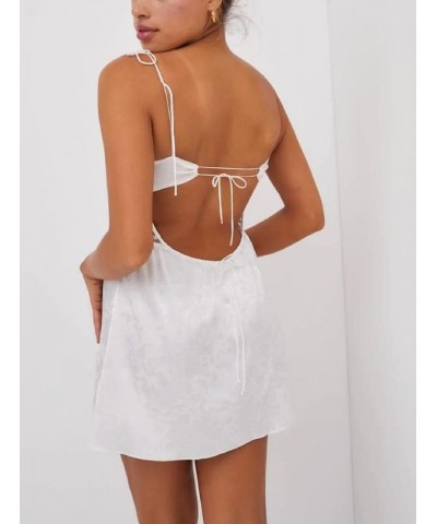 Low Cut Spaghetti Strap Going Out Mini Dress Sexy Sleeveless Lace Patchwork Bodycon Dress 2023 Summer Q- White 1 $9.84 Dresses