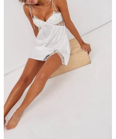 Low Cut Spaghetti Strap Going Out Mini Dress Sexy Sleeveless Lace Patchwork Bodycon Dress 2023 Summer Q- White 1 $9.84 Dresses