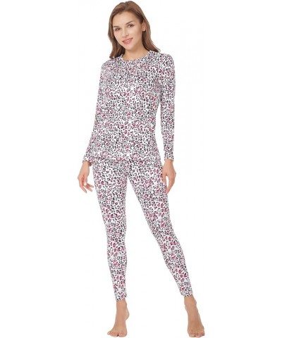 Thermal Underwear for Women Long Johns Set Fleece Lined Ultra Soft Leopard Rose Red $13.99 Underwear