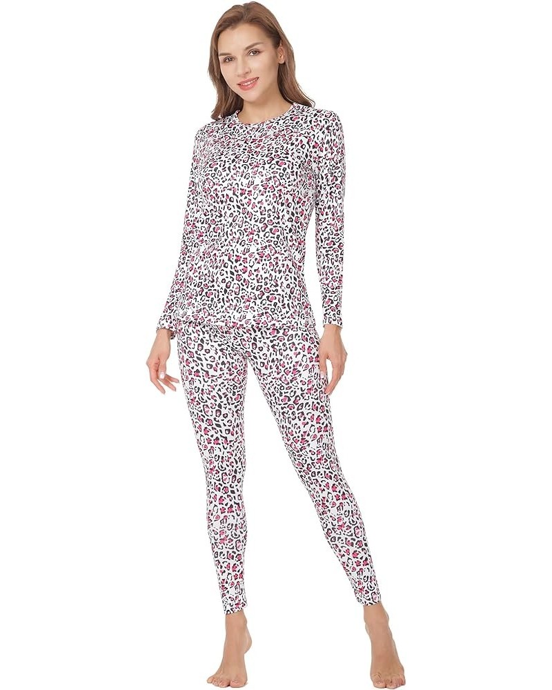 Thermal Underwear for Women Long Johns Set Fleece Lined Ultra Soft Leopard Rose Red $13.99 Underwear