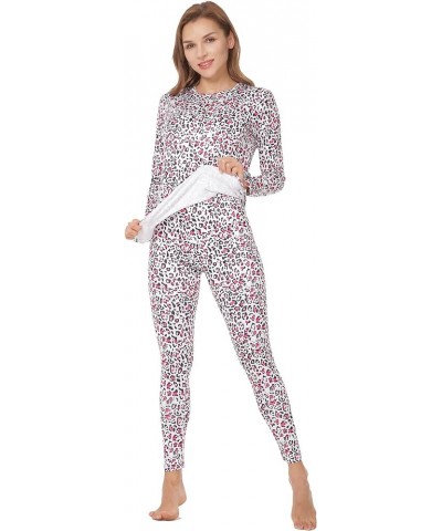 Thermal Underwear for Women Long Johns Set Fleece Lined Ultra Soft Leopard Rose Red $13.99 Underwear