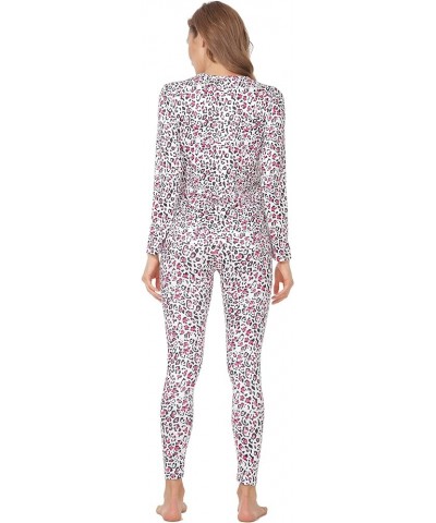 Thermal Underwear for Women Long Johns Set Fleece Lined Ultra Soft Leopard Rose Red $13.99 Underwear