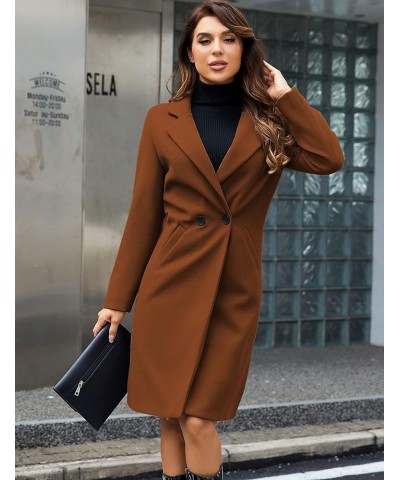 Women's Notch Lapel Double Breasted Wool Blend Mid Long Pea Trench Coat Caramel $35.09 Coats