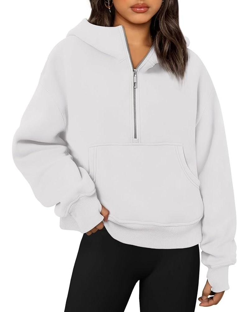 Womens Hoodies Quarter Zip Pullover Oversized Sweatshirts Half Zip Pullover With Pockets Fall Clothes White $20.89 Hoodies & ...