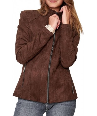 Women's Suede Leather Jacket Modern Stylish Winter Wear Leather Coat Dark Brown $75.95 Coats