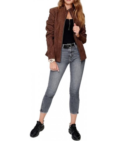 Women's Suede Leather Jacket Modern Stylish Winter Wear Leather Coat Dark Brown $75.95 Coats