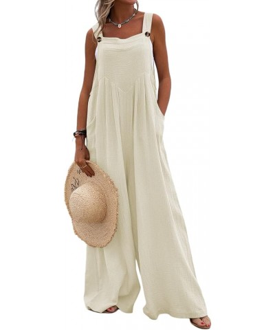 Women Wide Leg Jumpsuit One Piece Suspender Sleeveless Loose Fit Romper Pants B-beige $12.09 Jumpsuits