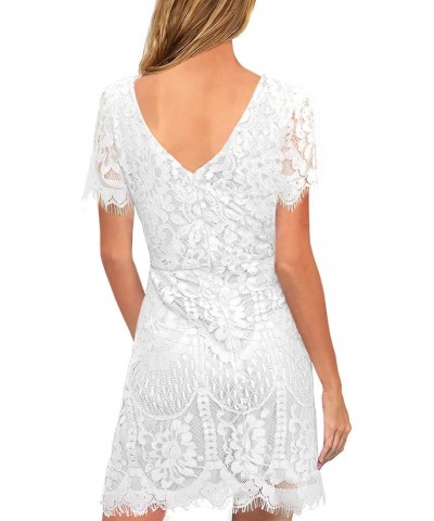 Women's Elegant Round Neck V-Back Wedding Guest Floral Lace Cocktail Party A Line Dress 910 White $15.40 Dresses