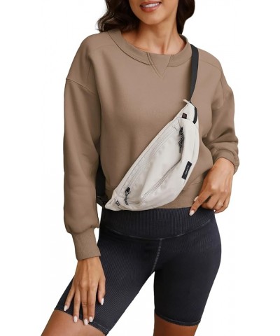 Womens Cropped Crewneck Sweatshirts Crop Oversized Sweatshirts Athletic Long Sleeve Tops Workout Fleece Pullover Coffee $15.2...