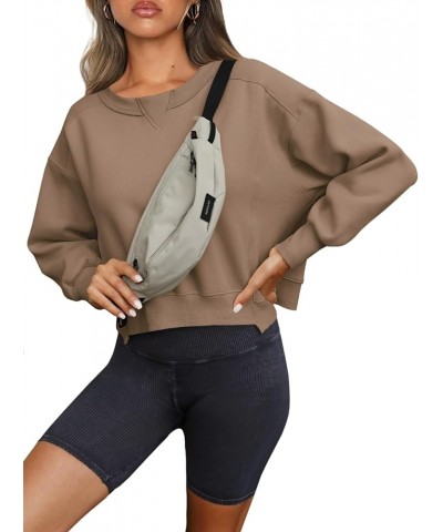 Womens Cropped Crewneck Sweatshirts Crop Oversized Sweatshirts Athletic Long Sleeve Tops Workout Fleece Pullover Coffee $15.2...