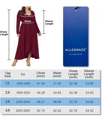 Women Plus Size Wrap V Neck Long Sleeve Ruffle Maxi Dress Flowy Long Dresses Wine Red $14.27 Dresses