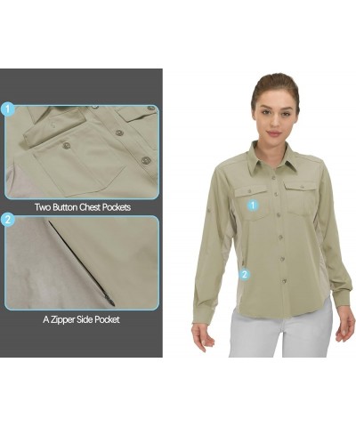 Women's Stretch Quick Dry UPF50+ Long Sleeve Shirt for Hiking, Travel, Camping A Khaki(panels) $24.29 Activewear