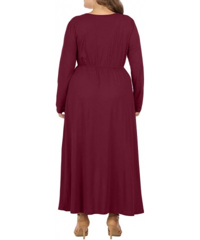 Women Plus Size Wrap V Neck Long Sleeve Ruffle Maxi Dress Flowy Long Dresses Wine Red $14.27 Dresses