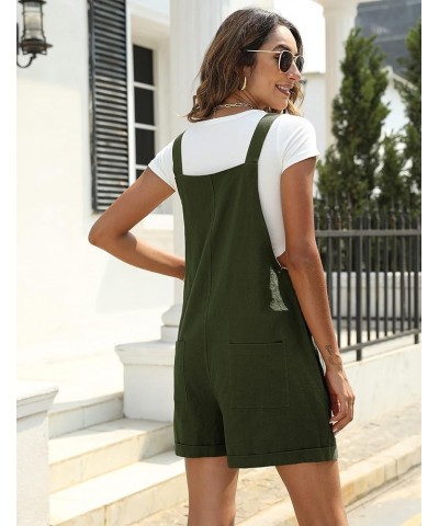 Women Cotton Blend Shortall Linen Dual Pocketed Adjustable Strap Cream Pinafore Overall Romper Green $15.33 Overalls