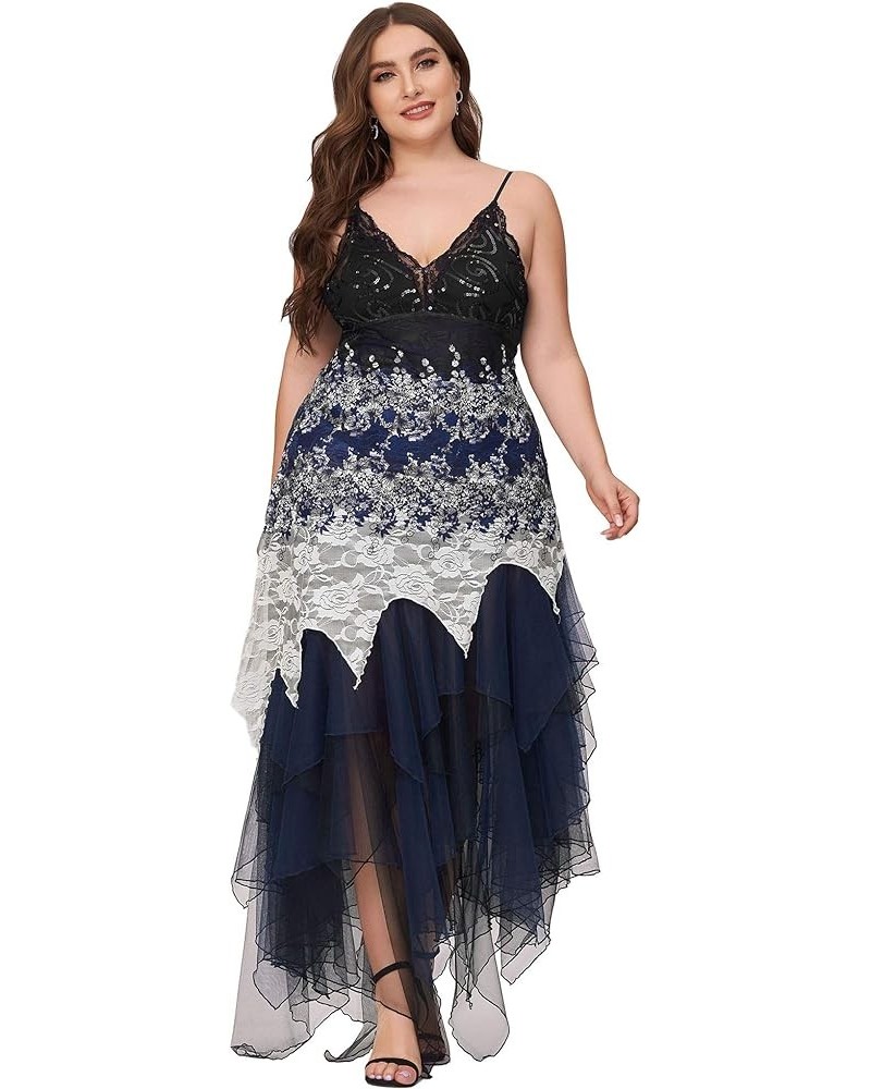 Size Women's Sleeveless Tea Length A-line Dress Lace Plus Size Cocktail Dress 6212B Navy $32.85 Dresses