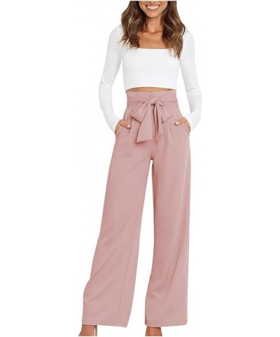 Paper Bag Pants Women High Waist Wide Leg Palazzo Lounge Pant with Pockets Adjustable Tie Knot Loose Trousers Elegant 08 Pink...