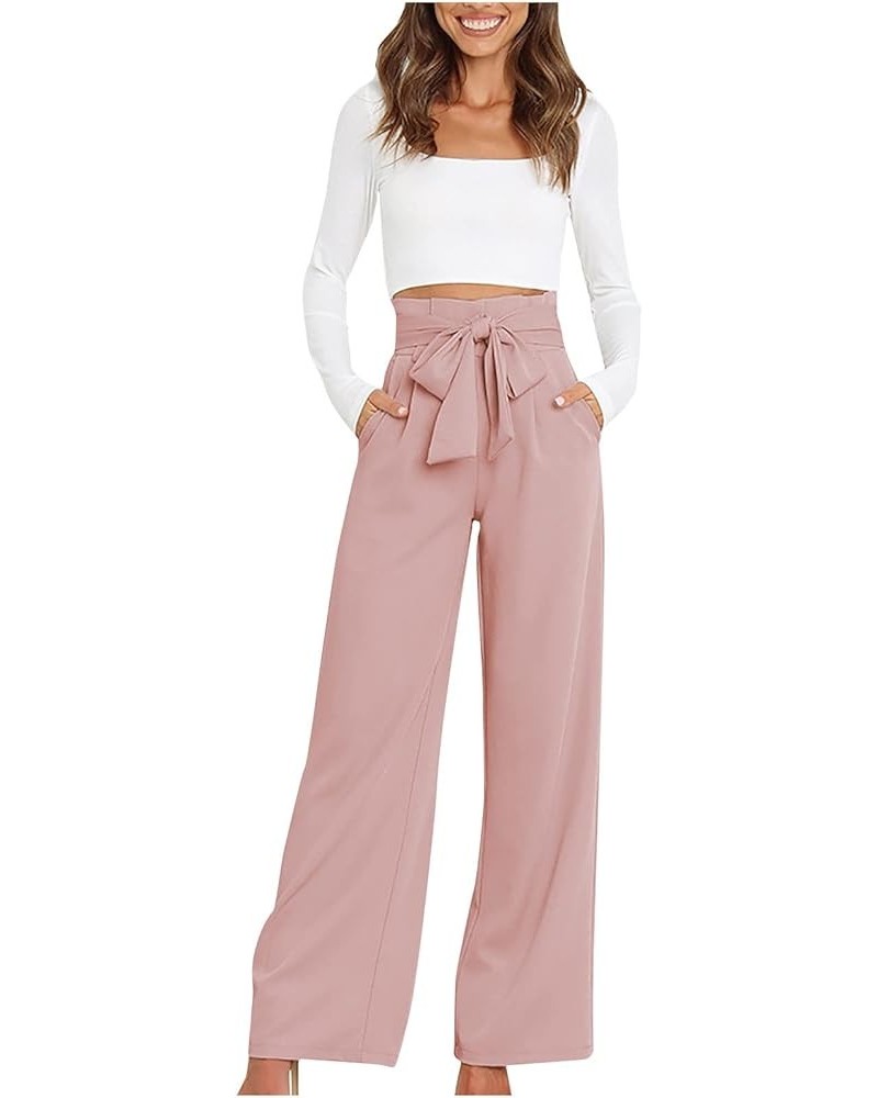 Paper Bag Pants Women High Waist Wide Leg Palazzo Lounge Pant with Pockets Adjustable Tie Knot Loose Trousers Elegant 08 Pink...