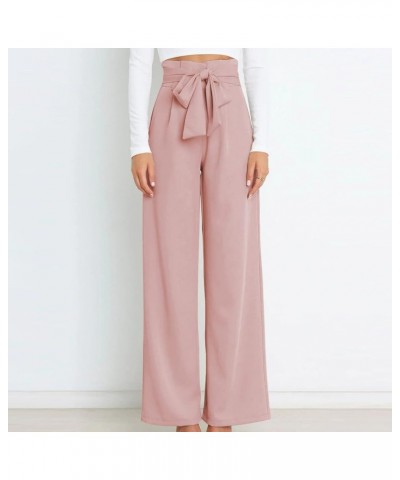 Paper Bag Pants Women High Waist Wide Leg Palazzo Lounge Pant with Pockets Adjustable Tie Knot Loose Trousers Elegant 08 Pink...