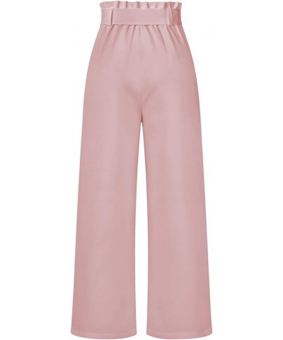 Paper Bag Pants Women High Waist Wide Leg Palazzo Lounge Pant with Pockets Adjustable Tie Knot Loose Trousers Elegant 08 Pink...