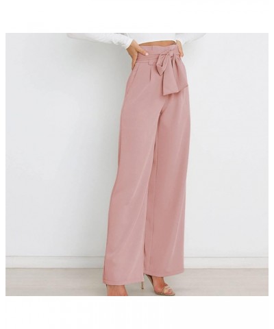 Paper Bag Pants Women High Waist Wide Leg Palazzo Lounge Pant with Pockets Adjustable Tie Knot Loose Trousers Elegant 08 Pink...