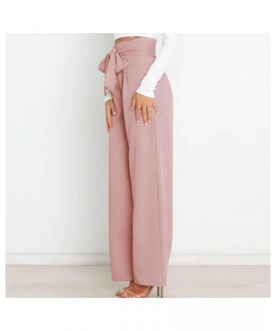 Paper Bag Pants Women High Waist Wide Leg Palazzo Lounge Pant with Pockets Adjustable Tie Knot Loose Trousers Elegant 08 Pink...