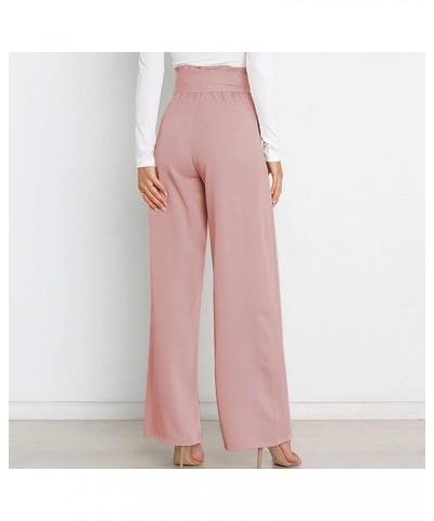 Paper Bag Pants Women High Waist Wide Leg Palazzo Lounge Pant with Pockets Adjustable Tie Knot Loose Trousers Elegant 08 Pink...