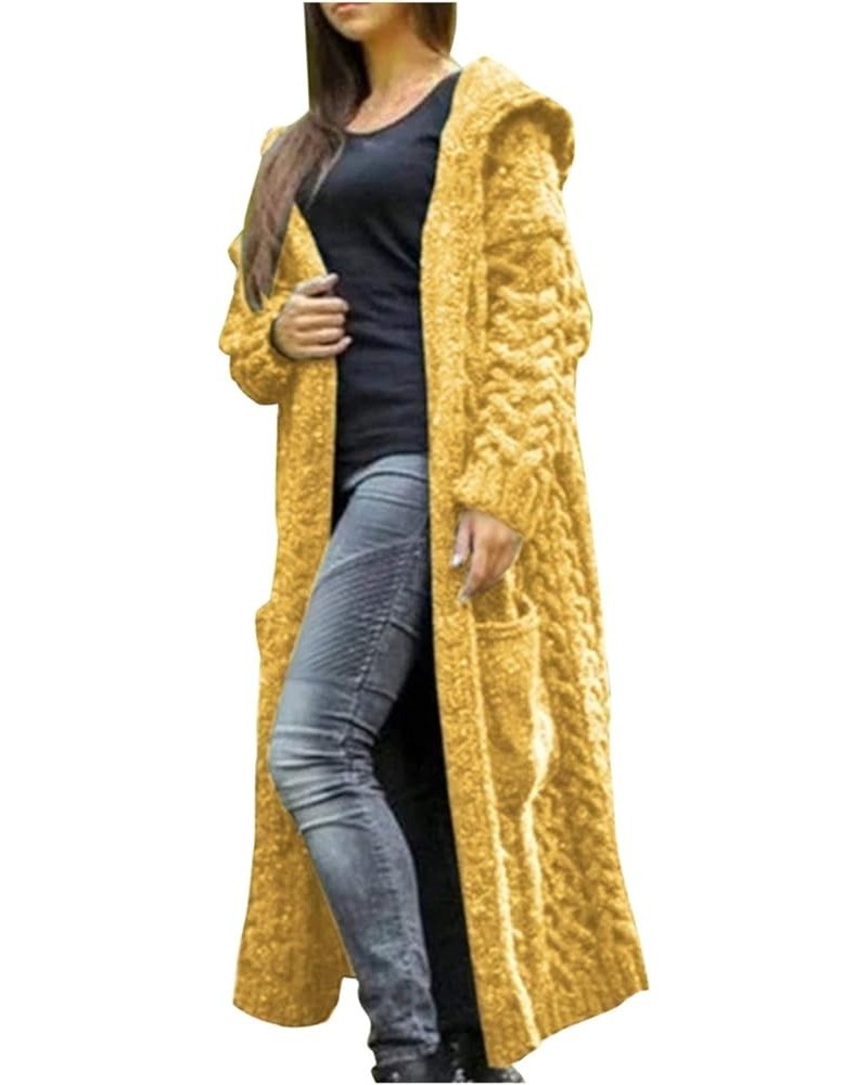 Cardigan Sweaters For Women 2022 Long Length Hooded Sweater Jackets Casual Open Front Cable Knit Coats With Pockets Yellow $1...