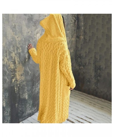 Cardigan Sweaters For Women 2022 Long Length Hooded Sweater Jackets Casual Open Front Cable Knit Coats With Pockets Yellow $1...