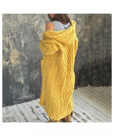 Cardigan Sweaters For Women 2022 Long Length Hooded Sweater Jackets Casual Open Front Cable Knit Coats With Pockets Yellow $1...