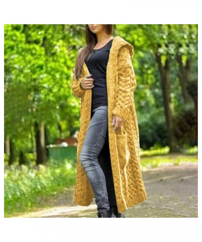 Cardigan Sweaters For Women 2022 Long Length Hooded Sweater Jackets Casual Open Front Cable Knit Coats With Pockets Yellow $1...