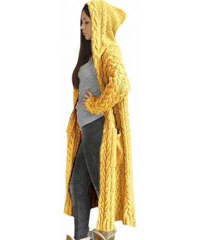 Cardigan Sweaters For Women 2022 Long Length Hooded Sweater Jackets Casual Open Front Cable Knit Coats With Pockets Yellow $1...