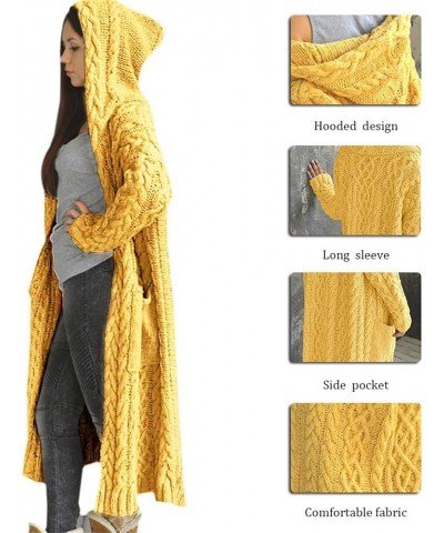 Cardigan Sweaters For Women 2022 Long Length Hooded Sweater Jackets Casual Open Front Cable Knit Coats With Pockets Yellow $1...