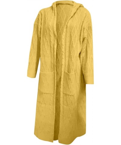 Cardigan Sweaters For Women 2022 Long Length Hooded Sweater Jackets Casual Open Front Cable Knit Coats With Pockets Yellow $1...