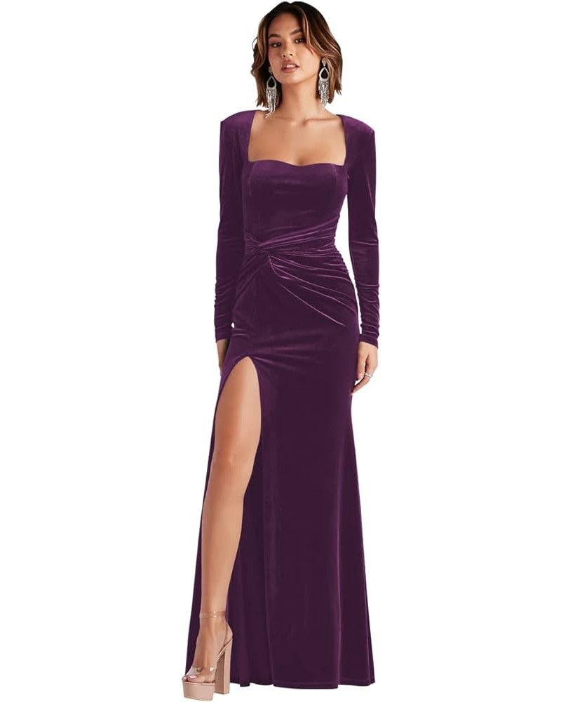 Long Sleeve Velvet Bridesmaid Dresses for Women 2024 Slit V Neck Maxi Velvet Dress for Party Formal Evening Gown Plum $32.66 ...