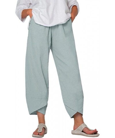 Cotton Linen Capri Pants Casual Summer Printed Cropped Comfy Baggy Trousers with Pockets Palazzo Lounge Pants Pale Blue $12.4...