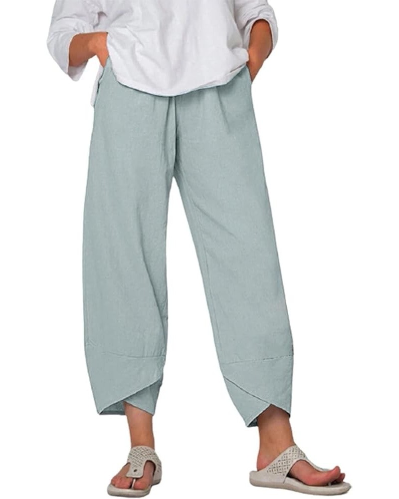 Cotton Linen Capri Pants Casual Summer Printed Cropped Comfy Baggy Trousers with Pockets Palazzo Lounge Pants Pale Blue $12.4...