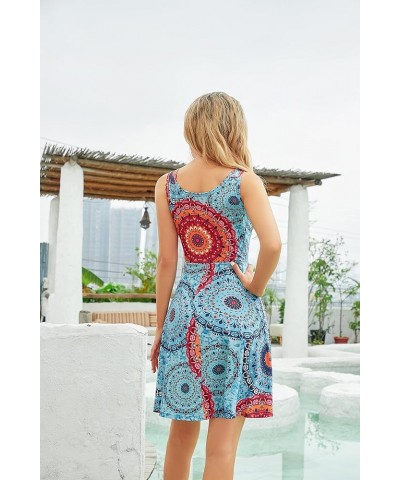 Summer Dresses for Women 2023 Sleeveless Mini Beach Casual Flared Tank Swing Sun Dress Mix Blue $11.00 Dresses