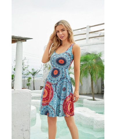 Summer Dresses for Women 2023 Sleeveless Mini Beach Casual Flared Tank Swing Sun Dress Mix Blue $11.00 Dresses