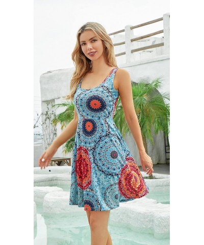 Summer Dresses for Women 2023 Sleeveless Mini Beach Casual Flared Tank Swing Sun Dress Mix Blue $11.00 Dresses