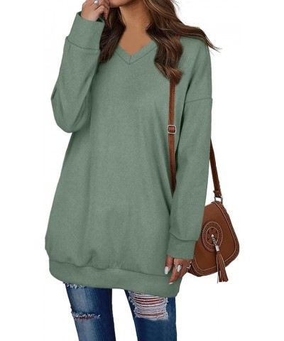 Women's Sweatshirts V Neck Oversized Long Sleeve Pockets Top B02-green $20.79 Hoodies & Sweatshirts