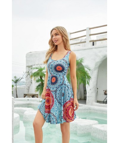 Summer Dresses for Women 2023 Sleeveless Mini Beach Casual Flared Tank Swing Sun Dress Mix Blue $11.00 Dresses