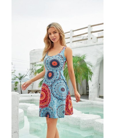 Summer Dresses for Women 2023 Sleeveless Mini Beach Casual Flared Tank Swing Sun Dress Mix Blue $11.00 Dresses