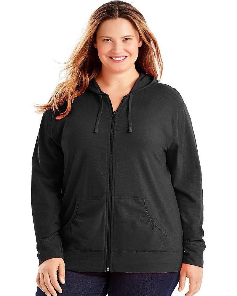 Slub-Cotton Full-Zip Women's Hoodie Black $11.20 Hoodies & Sweatshirts