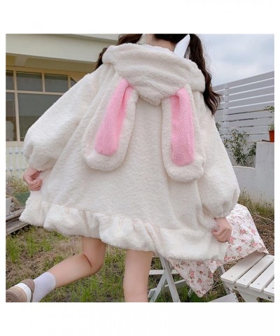 Kawaii Bunny Ear Hoodie for Girls Teen, Fuzzy Rabbit Sweater Jacket Coats Women Cat Print Long Sleeve Hoodies Sweatshirts A-w...