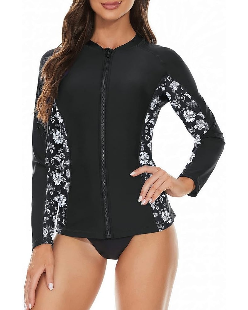 Women's Long Sleeve Rash Guard Zip Front Swimsuits Top UV UPF 50+ Sun Protection Swim Shirt for Women Swimwear Bathing Suit W...