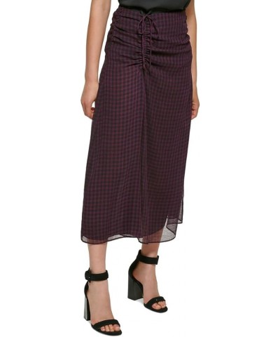 Womens Ruched Check Print Midi Skirt Aubergine Black $17.04 Skirts