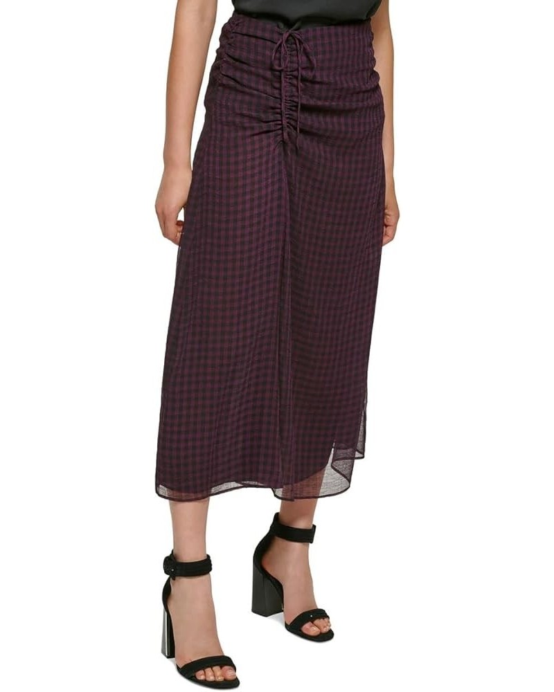 Womens Ruched Check Print Midi Skirt Aubergine Black $17.04 Skirts